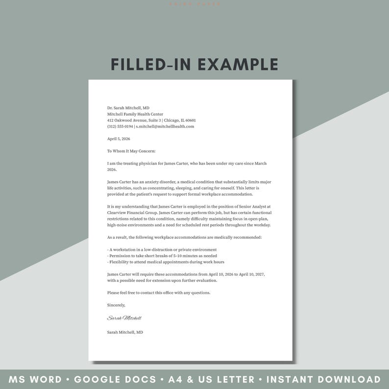 Reasonable Accommodation Letter From Doctor | Medical Documentation for ...