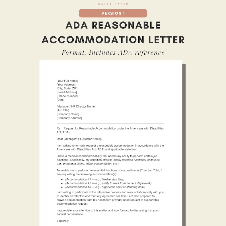 ADA Reasonable Accommodation Letter Template | Workplace Disability ...
