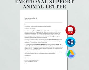 Carta para animales de apoyo emocional / Plantilla editable de carta para animales de apoyo emocional / Adaptaciones de vivienda para propietarios / Word, Google Docs