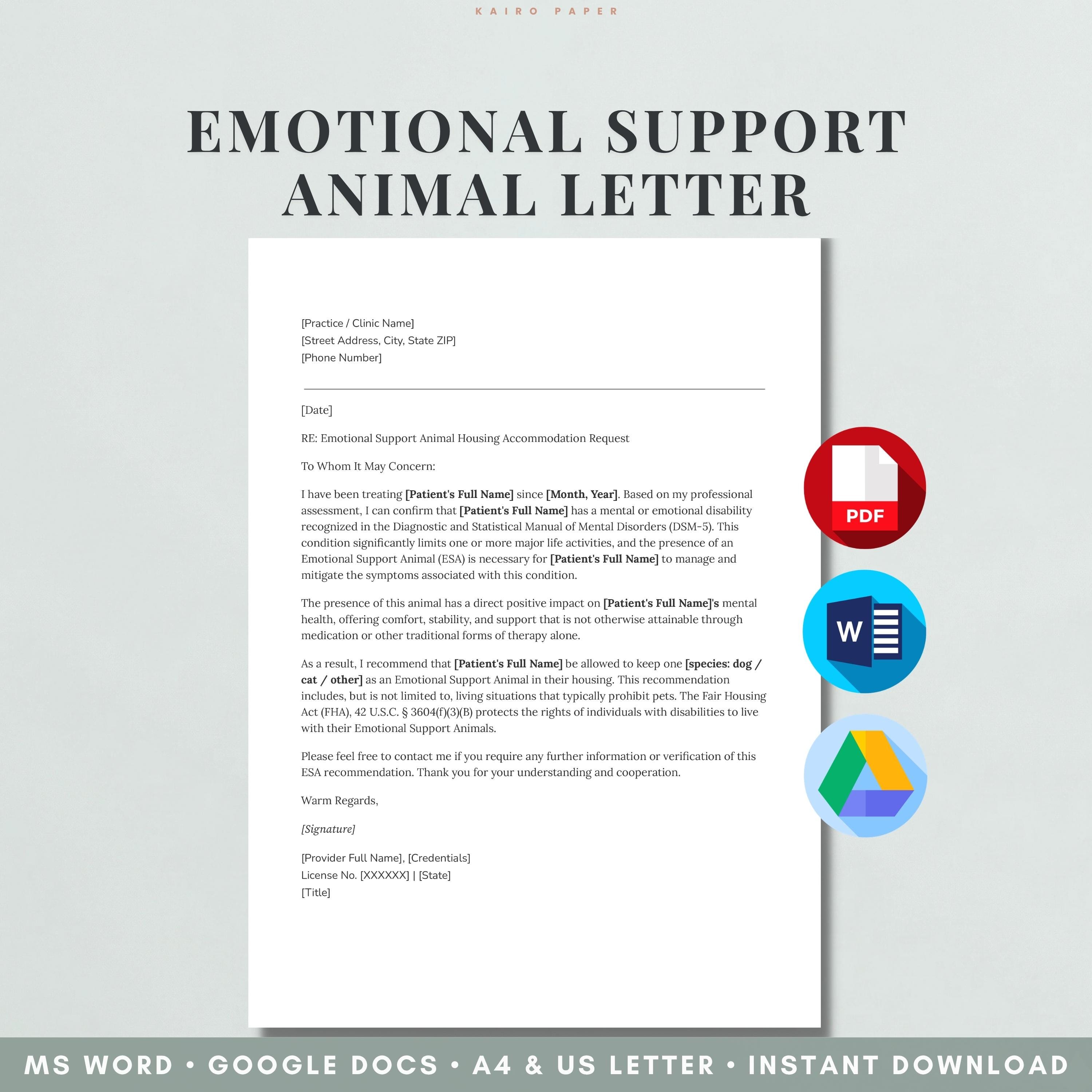 Emotional Support Animal Letter | Editable ESA Letter Template ...
