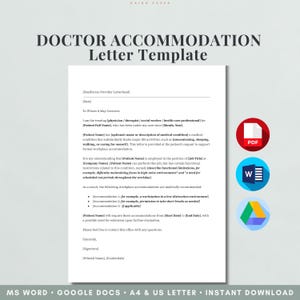 Carta de adaptación razonable del médico / Documentación médica para discapacidad laboral / Plantilla de carta ADA / Word y Google Docs