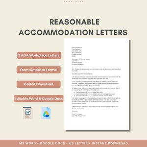 Paquete de cartas de adaptación razonable para EE. UU. / Plantillas de solicitud de ADA para el lugar de trabajo / Word y Google Docs editables