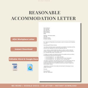 Plantilla de carta de solicitud de adaptación razonable según la Ley ADA / Solicitud de discapacidad en el lugar de trabajo (Word/Docs)
