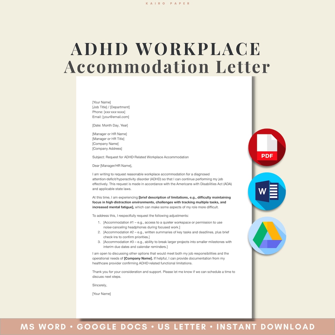 ADHD Workplace Accommodation Letter Template | ADA Reasonable ...