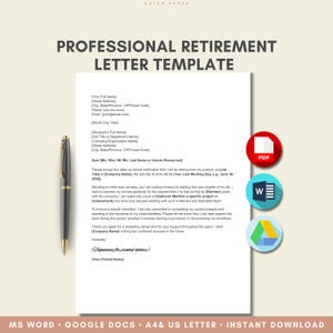 Professional Retirement Letter Template | Formal Resignation due to Retirement | Editable Word & Google Docs