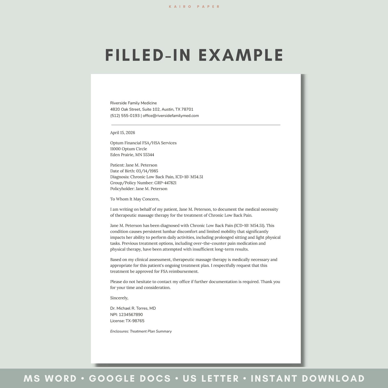 Letter of Medical Necessity Template | FSA HSA Reimbursement | Google ...