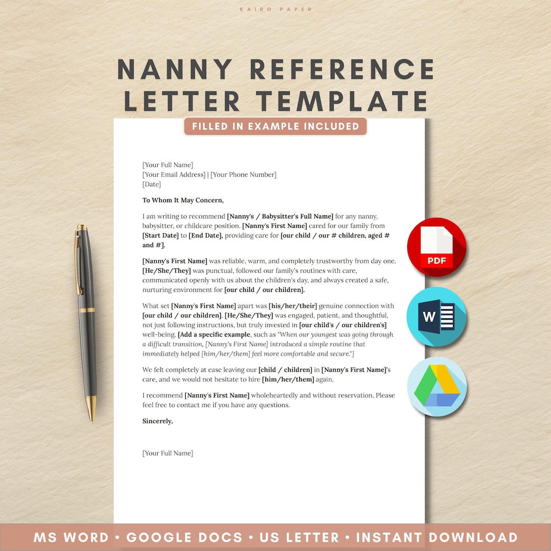 Childminder Reference Sample Nanny Reference Letter Template, Childcare Letter of Recommendation ...