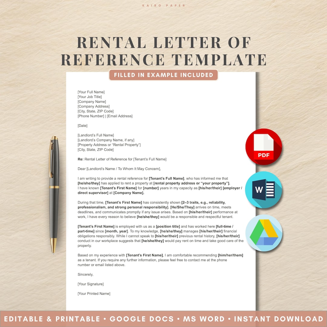 Rental Reference Letter Template | Employer Tenant Recommendation (word ...