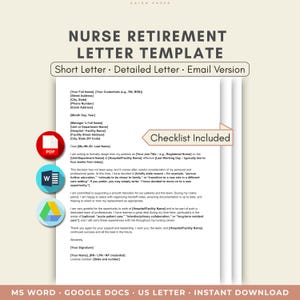 Nurse Retirement Letter Template | Nursing Resignation | Hospital Exit Letter | Word & Google Docs