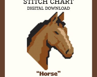 Patrón de bordado con cabeza de caballo – Gráfico de bordado estilo western – PDF imprimible – Apto para principiantes – Descarga digital