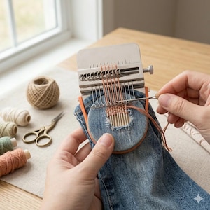 Mini Wooden Darning Loom, Speed Weave Tool for Visible Mending