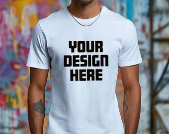 Black Model Aesthetic Lifestyle Bella Canvas 3001 White Tshirt Mockup Male Shirt Mockup Outdoor Mockup White Shirt Mock Man BC3001 Tshirt