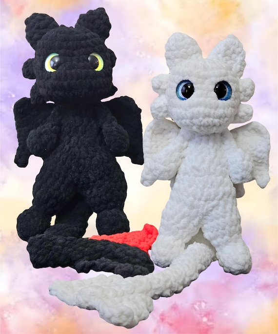 Crochet Night Fury Light Fury Dragon Plush Set – Soft Handmade Magical Duo