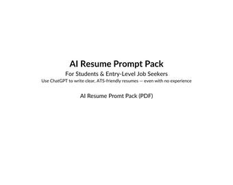 AI Resume Prompt Pack | Student Resume Template Prompts | ATS Resume Writing | Entry-Level Job Tools | ChatGPT Resume Prompts PDF