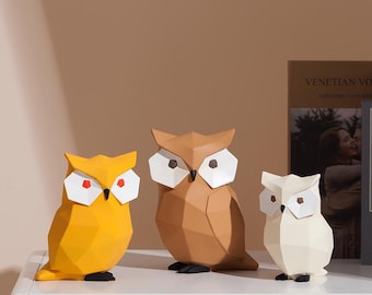 Geometric Owl Family Figurines, Modern Minimalist Decor, Gift Ready