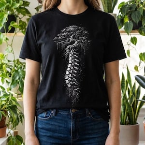 盆栽の背骨Tシャツ、ゴシック植物解剖学Tシャツ