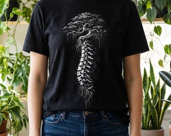 Bonsai Tree Spine T-Shirt, Gothic Botanical Anatomy Tee
