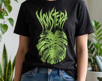 Monstera Death Metal-tröja | Grunge-växttröja för krukväxtälskare | Tropisk botanisk estetisk topp
