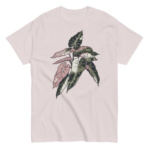 Alocasia Pink Bambino Shirt, Jumping Spider Detail, Rare Aroid Plant Tee Ice Grey