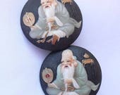 Japanese Toshikane Earrings, Vintage Arita Japan Porcelain Clip Ons, Fukurokuju God of Wisdom, Japanese Jewelry
