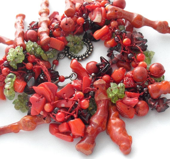 Branch Coral Choker Necklace with Peridot and Garn
