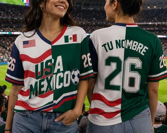 Personalized Half Half Football Jersey, Custom Mexico and Usa Football Jersey, Custom Split Country Football,Select any 2 Countries Soccer