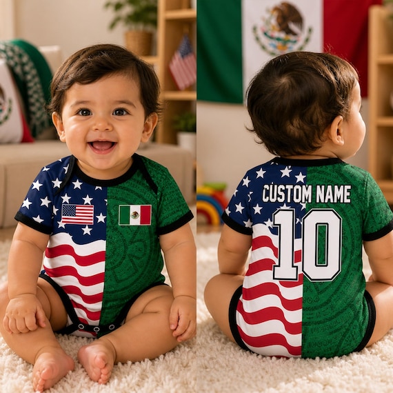 Custom 2026 Soccer Two Soccer Team Soccer Jersey, Personalize Half Half Soccer Jersey,Mexico Aztec, USA, Canada Split Team,Baby Suit Soccer