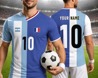 Personalisiertes Hälfte-Halb-Fußballtrikot, Benutzerdefiniertes Zwei-Nation-Fußballtrikot, Benutzerdefiniertes Split-Country-Fußballtrikot, Wählen Sie einen beliebigen 2-Länder-Fußball aus