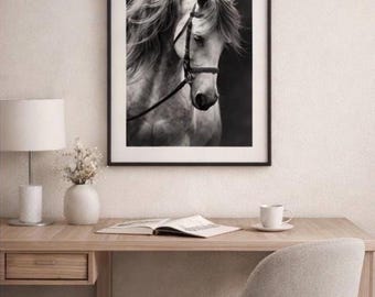 Black and White Horse Wall Art Printable | Equestrian Decor | Minimalist Western Wall Art | Neutral Farmhouse Art | Digital Download