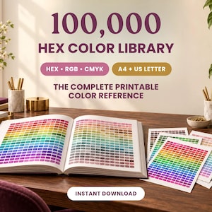 100,000 HEX Color Chart, RGB CMYK, Printable Reference Guide, Swatch Library, Wall Poster