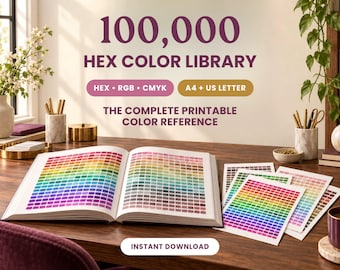 100,000 HEX Color Chart, RGB CMYK, Printable Reference Guide, Swatch Library, Wall Poster