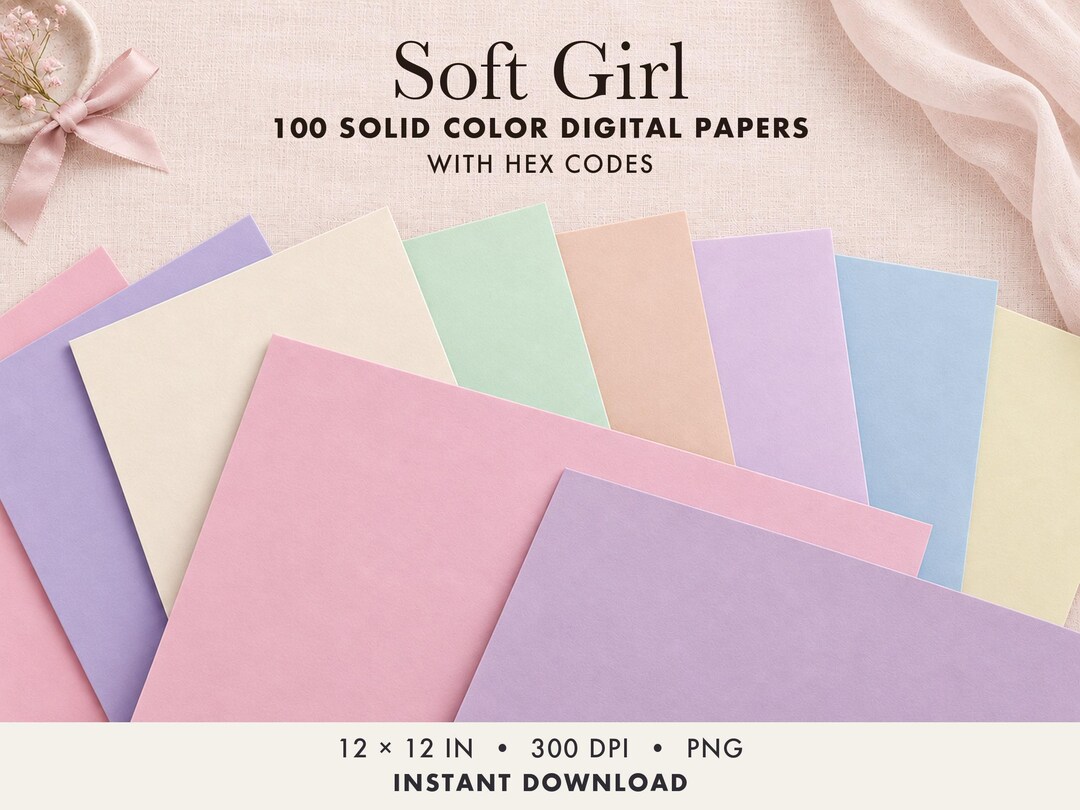 Papéis digitais Soft Girl, 100 tons pastel, rosa bebê, lavanda, menta e ...
