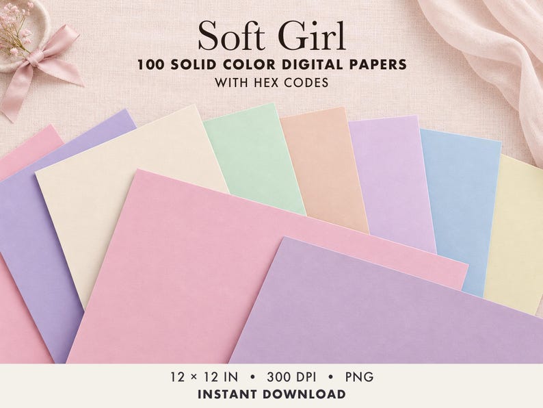 Papéis digitais Soft Girl, 100 tons pastel, rosa bebê, lavanda, menta e ...