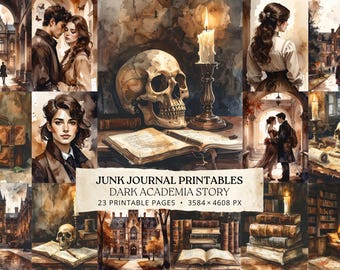 Dark Academia Journal Pages, Gothic Romance Printable, Vintage University Scrapbook Pack