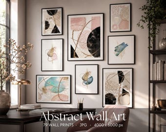 Conjunto de láminas abstractas para pared, estampados en tonos dorados pastel (79 piezas)