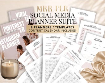 Paquete de planificador de redes sociales, 9 plantillas de Canva, derechos de reventa MRR PLR.