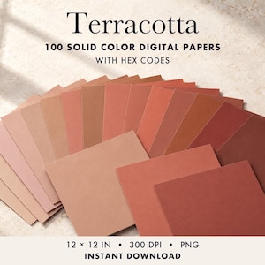 Terracotta Digital Paper, 100 Solid Shades, 12x12 300 DPI PNG, Boho Clay