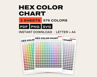 HEX Color Chart Printable, 3 Sheets, RGB Codes, Print Test, Graphic Designer Reference