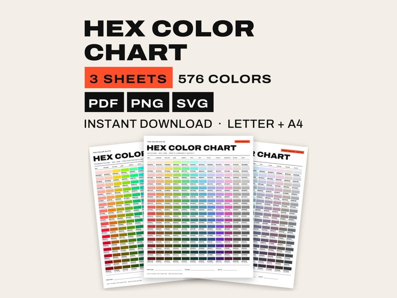 HEX Color Chart Printable, 3 Sheets, RGB Codes, Print Test, Graphic ...