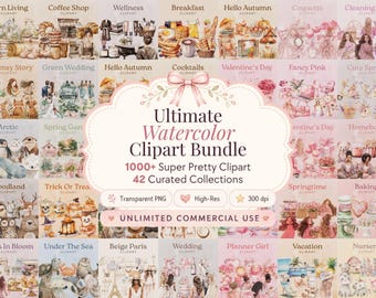 Ultimate Clipart Bundle, 1000+ Watercolor Clipart PNG, Commercial Use