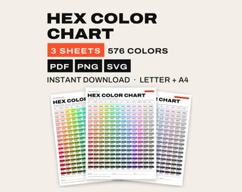 Tabla de colores HEX imprimible, 3 hojas, códigos RGB, prueba de impresión, referencia para diseñadores gráficos
