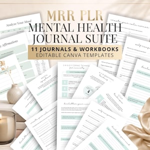 Mental Health Journal Bundle, 11 Canva Workbooks, MRR PLR Resell Rights