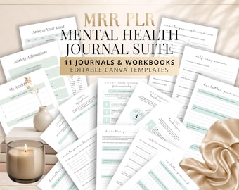 Mental Health Journal Bundle, 11 Canva Workbooks, MRR PLR Resell Rights