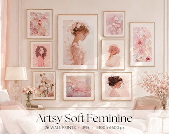 Decoración de pared original, estampados delicados y femeninos, ilustración de rosa pastel, arte de pared imprimible