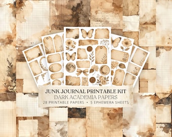 Scrapbook Paper Bundle, Junk Journal Ephemera, Dark Academia Printable Paper Pack