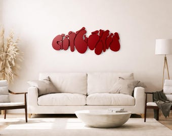 Large Red Abstract Wall Sculpture, Modern Christmas Wall Decor, Statement Wall Art, Contemporary Holiday Home Decor