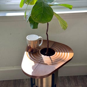 Magnetic Solid Wood Plant Stand, Planter Cover, Pet Protector, Wooden Plant Top Cover and Side Table Bild 3