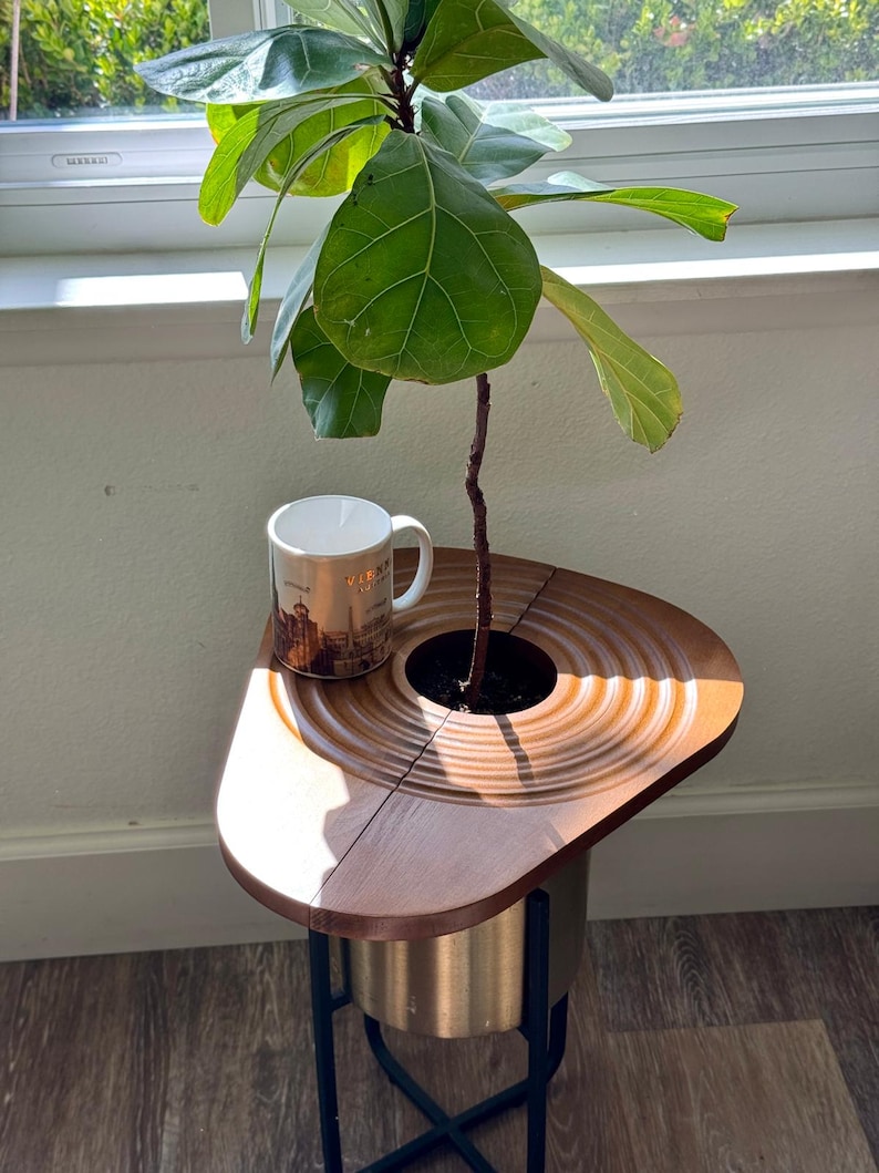 Magnetic Solid Wood Plant Stand, Planter Cover, Pet Protector, Wooden Plant Top Cover and Side Table Bild 3