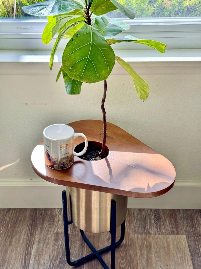 Magnetic Solid Wood Plant Stand, Planter Cover, Pet Protector, Wooden Plant Top Cover and Side Table Bild 9