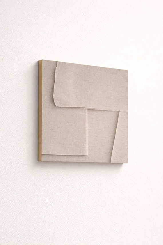 Minimalist Beige Plywood Wall Art, Japandi Decor.